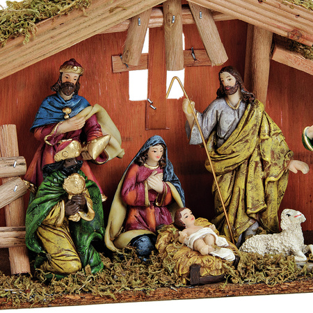 Complete kerststal - inclusief kerstbeelden - 30 x 21 x 10 cm - hout