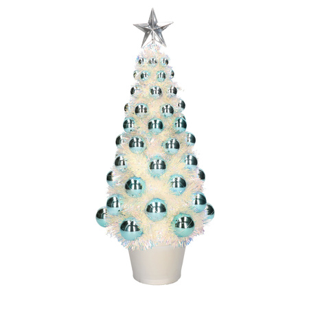 Complete mini kunst kerstboom / kunstboom blauw met lichtjes 40 cm