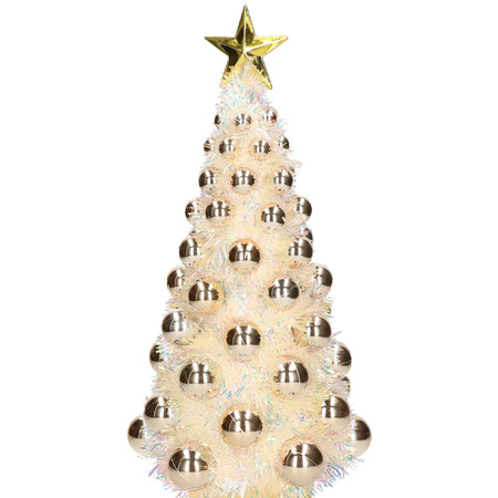 Complete mini kunst kerstboom / kunstboom goud met lichtjes 40 cm