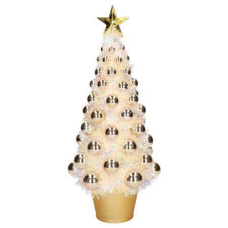Complete mini kunst kerstboom / kunstboom goud met lichtjes 40 cm