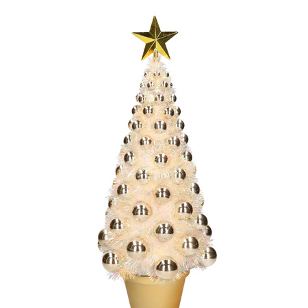 Complete mini kunst kerstboom / kunstboom goud met lichtjes 50 cm
