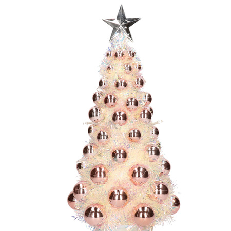 Complete mini kunst kerstboom / kunstboom roze met lichtjes 40 cm