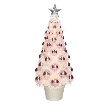Complete mini kunst kerstboom / kunstboom roze met lichtjes 40 cm