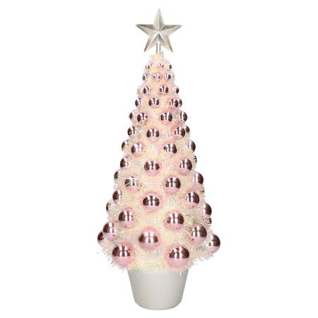Complete mini kunst kerstboom / kunstboom roze met lichtjes 50 cm
