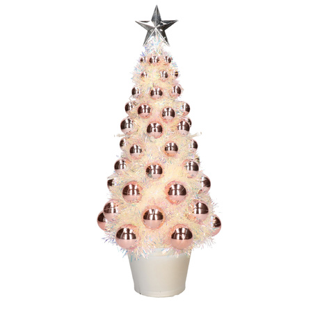 Complete mini kunst kerstboom / kunstboom zalmroze met lichtjes 40 cm