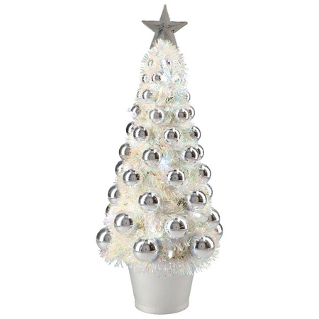 Complete mini kunst kerstboom / kunstboom zilver met lichtjes 40 cm