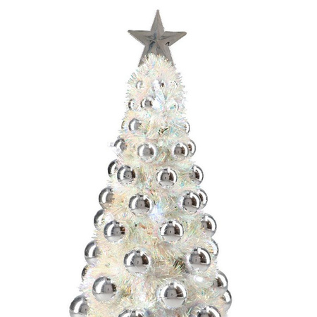 Complete mini kunst kerstboom / kunstboom zilver met lichtjes 40 cm