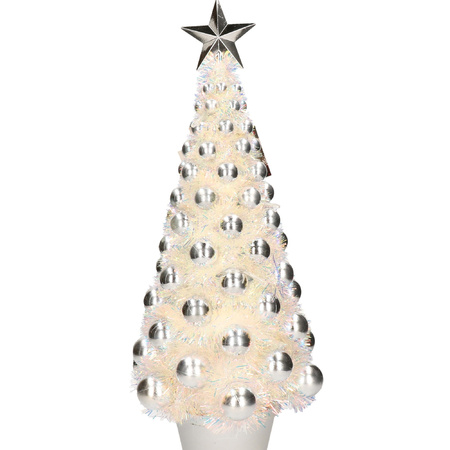 Complete mini kunst kerstboom / kunstboom zilver met lichtjes 50 cm