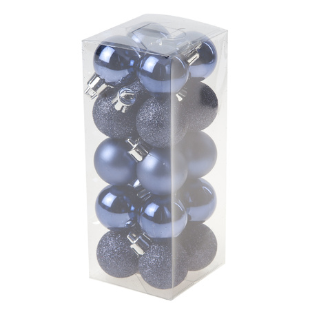 34x stuks kunststof kerstballen donkerblauw en zilver 3 cm
