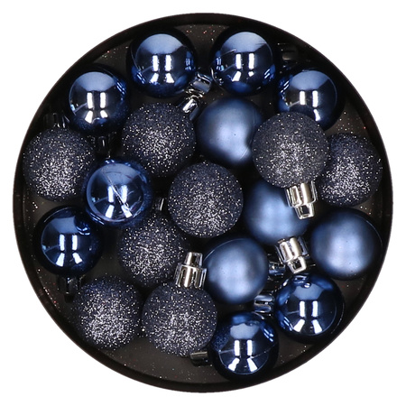 Cosy & Trendy mini kerstballen - 20x st - donkerblauw - 3 cm - kunststof