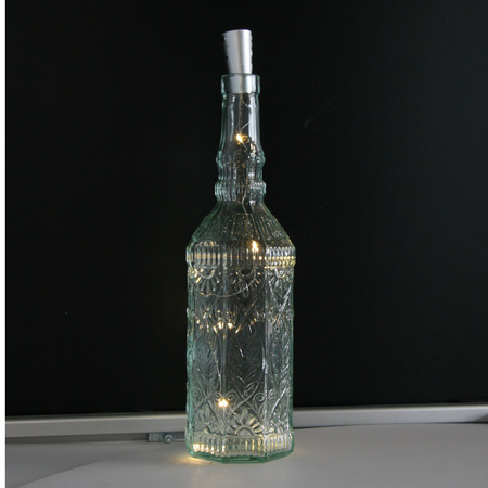 Decoratie fles - transparant - met kurk verlichting - 29,5 cm - glas - 720 ml- woonaccessoires