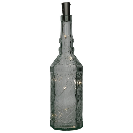 Decoratie fles - transparant - met kurk verlichting - 29,5 cm - glas - 720 ml- woonaccessoires