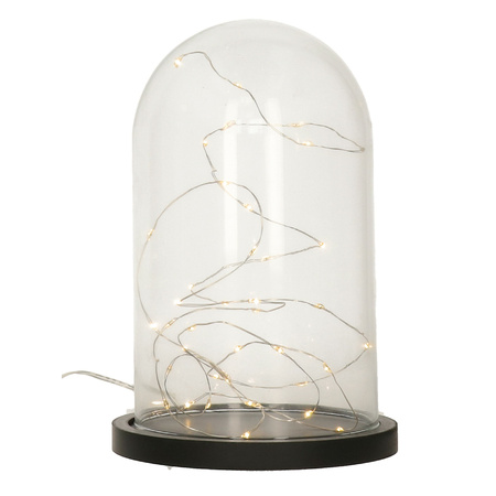 Decoration glass bell H25 cm - with LED wire silver - 60 warm white lights