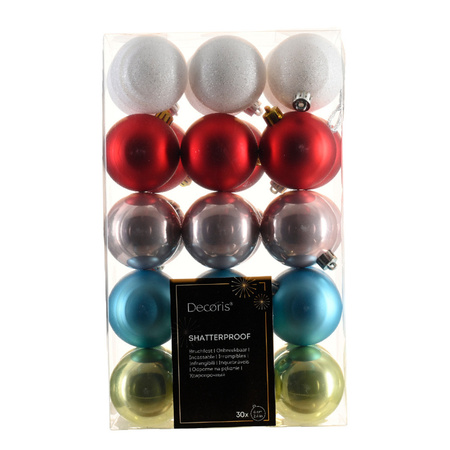 Plastic christmas baubles - 30x pcs - 6 cm - colored