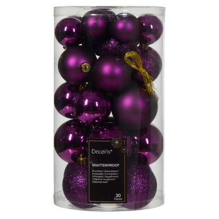 Decoris kerstballen - 30x - kunststof - paars - 4, 5 en 6 cm