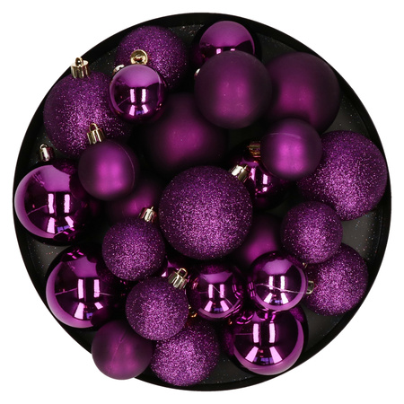 Decoris kerstballen - 30x - kunststof - paars - 4, 5 en 6 cm