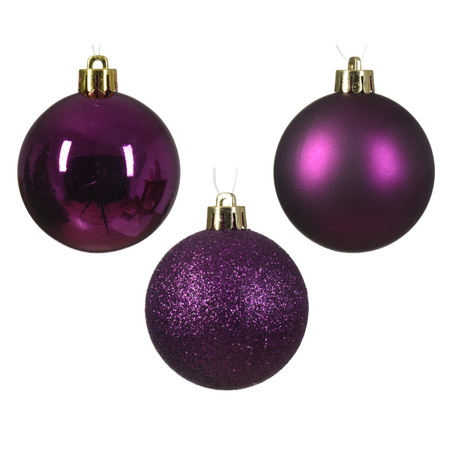 Christmas baubles - 60x - gold/purple- 4/5/6 cm - plastic