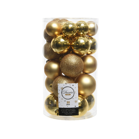 Kerstballen 60x stuks - mix goud/donkerblauw - 4-5-6 cm - kunststof