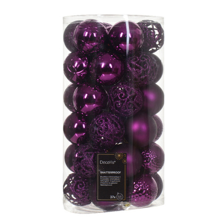 Kerstballen - 74x st - donkerblauw en paars - 6 cm - kunststof