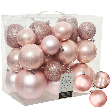 Decoris kerstballen 38x stuks lichtroze 6-8-10 cm kunststof