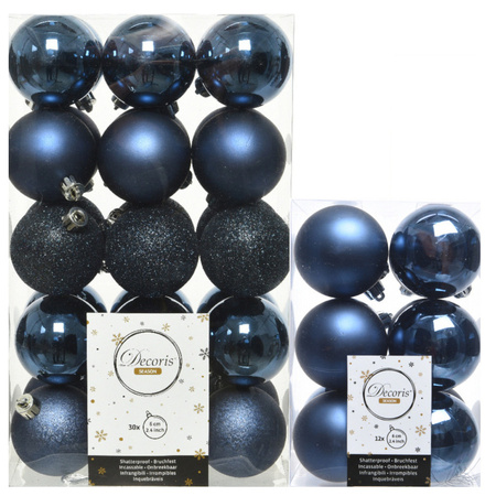 Decoris christmas baubles 42x pcs dark blue 6 cm plastic