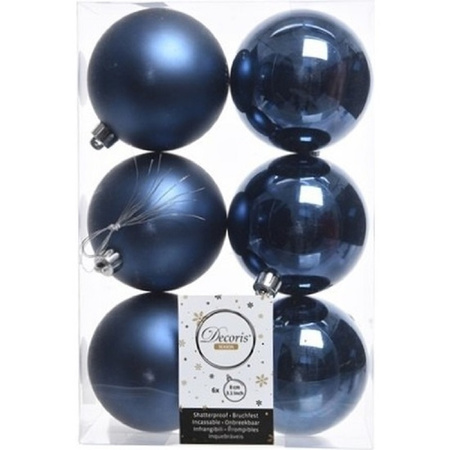 Kerstversiering kunststof kerstballen mix donkerblauw/camel bruin 6-8-10 cm pakket van 44x stuks