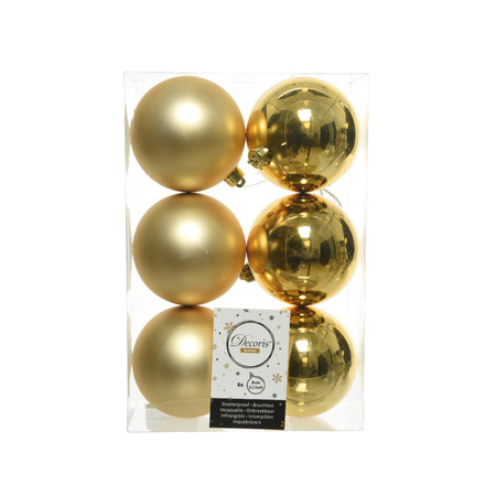 12x stuks kunststof kerstballen mix van goud en winter wit 8 cm