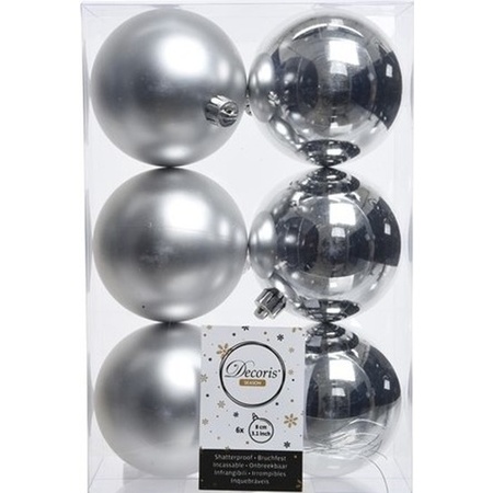 18x stuks kunststof kerstballen mix van zwart, parelmoer wit en zilver 8 cm