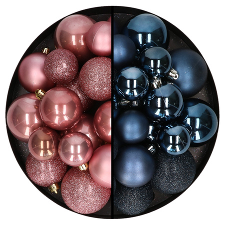 Decoris kerstballen 60x stuks - mix goud/donkerblauw - 4-5-6 cm - kunststof