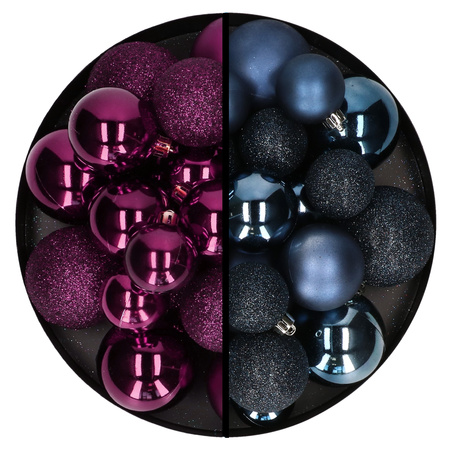 Christmas baubles - 60x - purple/dark blue- 4/5/6 cm - plastic