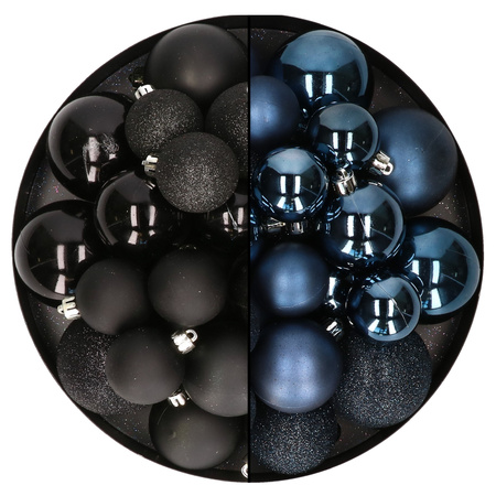 Decoris kerstballen 60x stuks - mix zwart/donkerblauw - 4-5-6 cm - kunststof