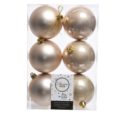 Kerstversiering kunststof kerstballen met piek parel/champagne 6-8-10 cm pakket van 45x stuks