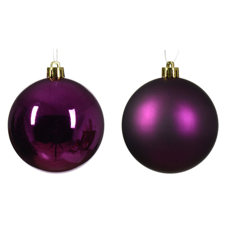 Kerstballen - 12x st - 8 cm - parelmoer wit en paars - kunststof
