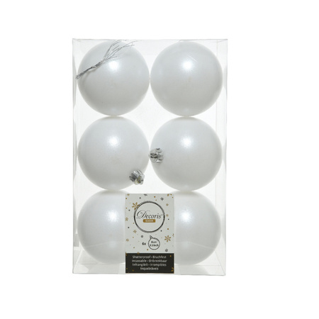 12x stuks kunststof kerstballen mix van winter wit en zilver 8 cm
