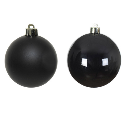 Decoris kerstballen - 6x st - zwart - 8 cm - kunststof - mat en glans - kerstversiering