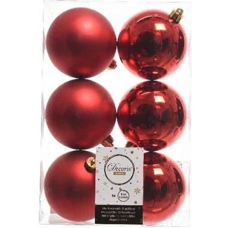 Christmas decorations baubles 6-8-10 cm set mix red/silver 44x pieces