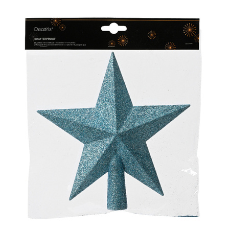 Plastic star christmas tree topper ice blue glitter 19 cm