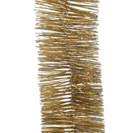 Kerstversiering kunststof glitter ster piek 19 cm en glitter folieslingers pakket goud van 3x stuks