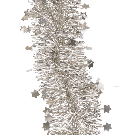 Kerstversiering kunststof glitter ster piek 19 cm en sterren slingers pakket champagne van 3x stuks