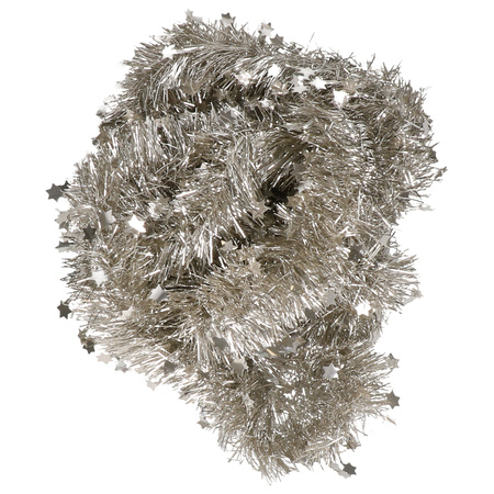 Decoris kerstslinger - licht champagne - 270 x 10 cm - tinsel/folie - sterren - lametta slingers
