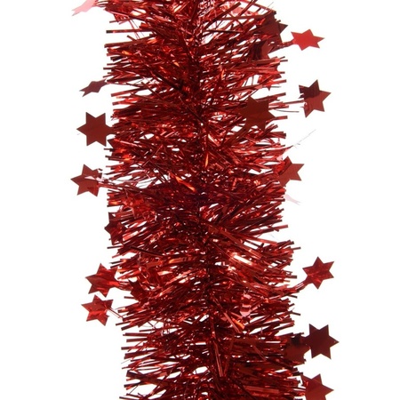 Kerstversiering glazen piek glans 26 cm en folieslingers pakket rood van 3x stuks