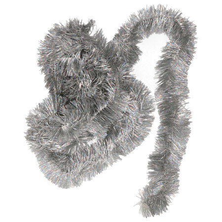 Decoris kerstslinger - zilver - 270 x 7,5 cm - glitter - tinsel/folie - lametta kerstboomversiering