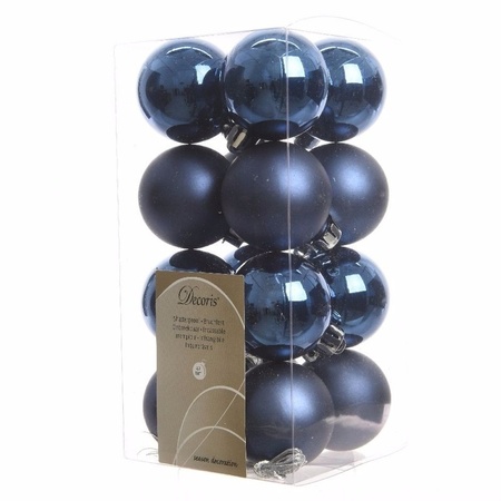 32x stuks kunststof kerstballen mix van donkerblauw en donkerrood 4 cm