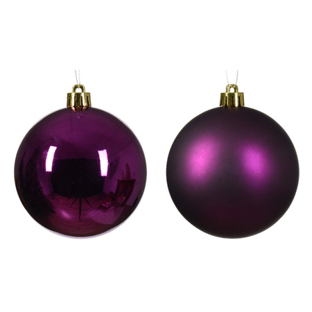 Decoris kleine kerstballen - 16x st - kunststof - paars - 4 cm