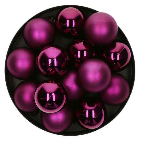 Decoris kleine kerstballen - 16x st - kunststof - paars - 4 cm