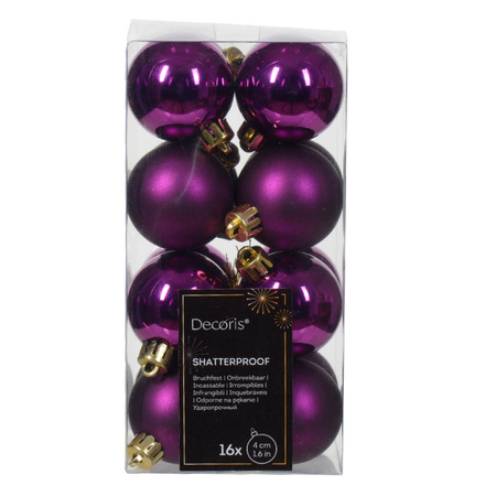 Kleine kerstballen 32x stuks - mix donkerrood en paars - 4 cm - kunststof
