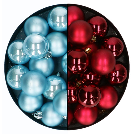 Christmas baubles - 32x pcs - mix dark red/ice blue - 4 cm - plastic