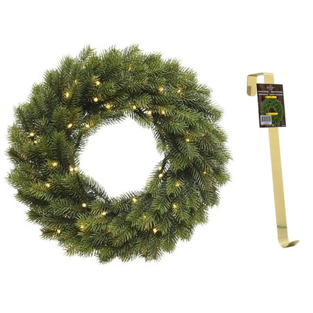 Pine brenches wreath 40 cm with lights and with brass pendant