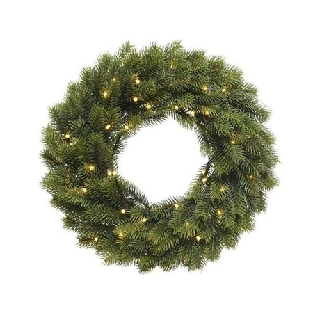 Kerstkrans 40 cm - groen met led - met messing zilveren hanger/ophanghaak - kerstversiering