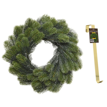 Pine wreath 50 cm christmas decoration with brass pendant